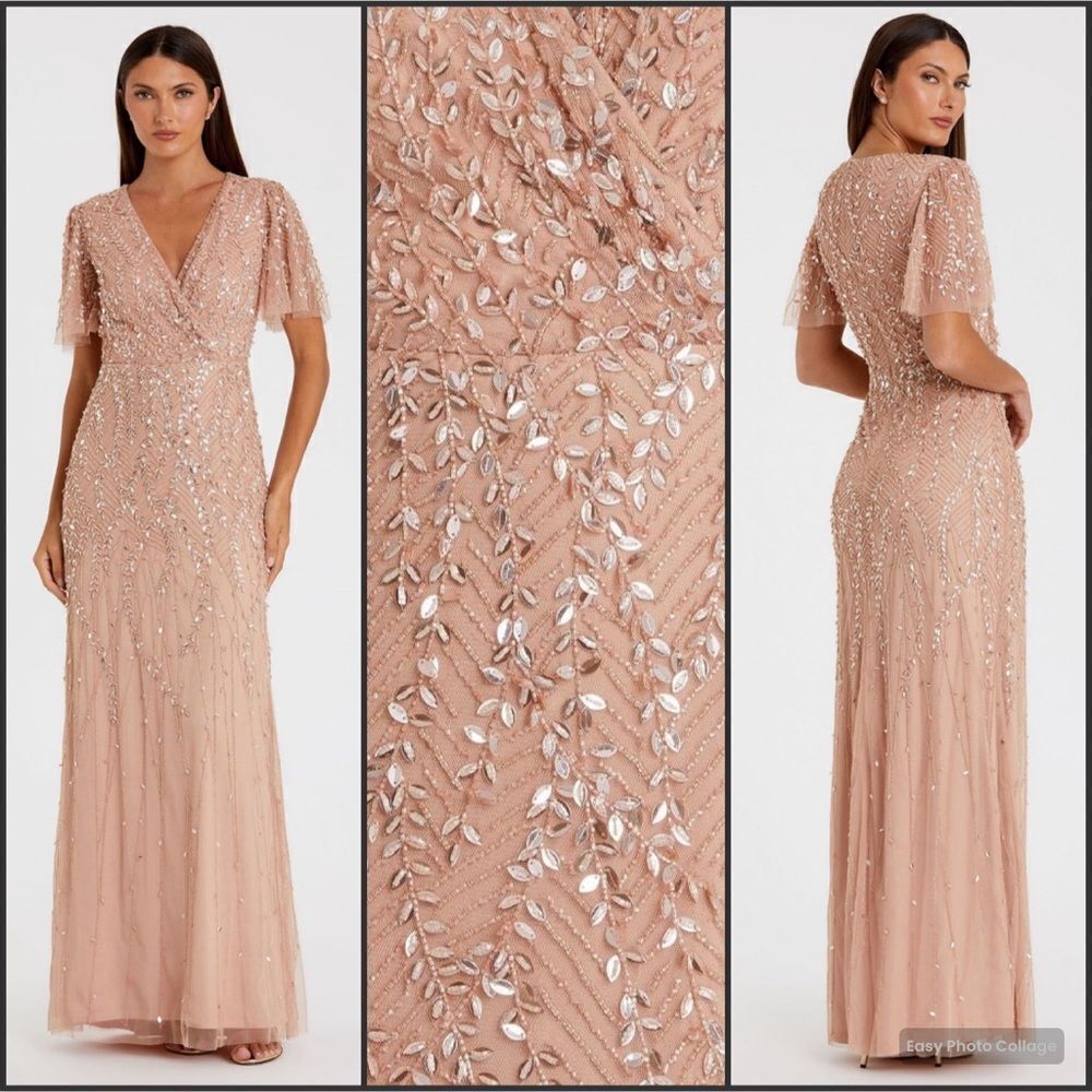 Mac Duggal 35109 Pink Embellished Flutter Sleeve Gown Dress Mob $698